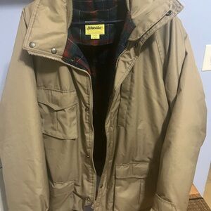 St. John's Bay Tan Military Jacket with Plaid Interior